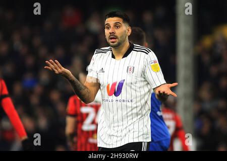London, UK. 03rd Dec, 2021. Aleksandar Mitrovic of Fulham reacts during the game. EFL Skybet Championship match, Fulham v AFC Bournemouth at Craven Cottage in London on Friday 3rd December 2021. this image may only be used for Editorial purposes. Editorial use only, license required for commercial use. No use in betting, games or a single club/league/player publications. pic by Steffan Bowen/Andrew Orchard sports photography/Alamy Live news Credit: Andrew Orchard sports photography/Alamy Live News Stock Photo