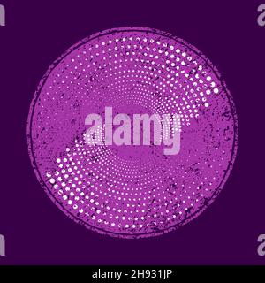 Abstract grunge violet halftone dotted shape. Geometric art. Retro grunge pattern. Design element for banner, badges, emblems, poster, grungy effect Stock Vector