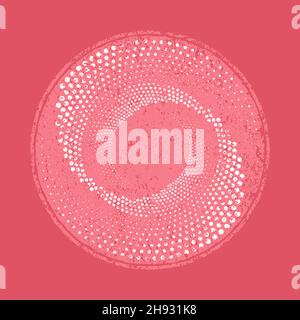 Abstract pink grungy halftone dotted shape. Geometric art. Retro grunge pattern. Design element for banner, badges, emblems, poster, grungy effect Stock Vector