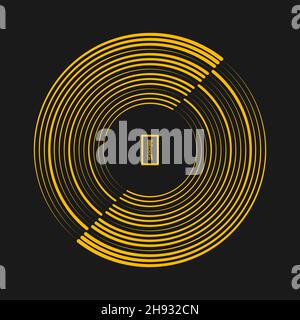 Yellow concentric curvy lines in circle form. Geometric art. Trendy design element for frame, logo, tattoo, sign, symbol, web pages, prints, posters Stock Vector
