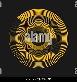 Yellow concentric abstract lines in round form. Trendy design element for frame, round technology logo, sign, symbol, web, prints, posters, template Stock Vector