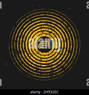 Radial yellow grunge lines in ring form. Vintage sun logo. Retro grunge pattern. Design element for banner, poster, grungy effect, template Stock Vector