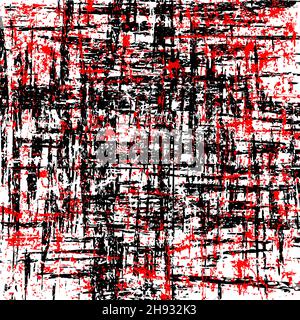 Red and black grunge scratched backdrop. Distress texture of spots, stains, ink, dots, scratches. Design element for pattern, grungy effect, template Stock Vector