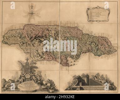 Vintage map of the island of Jamaica in the West Indies, ca. 1893