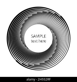 Black concentric lines in spiral form. Segmented circle. Trendy design element for frame, round technology logo, sign, symbol, web, prints, posters Stock Vector