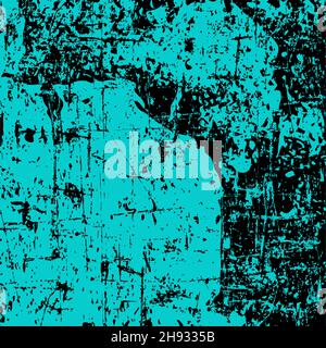 Black and cyan scratch grunge backdrop. Distress texture of spots, stains, ink, dots, scratches. Design element for pattern, grungy effect, template Stock Vector