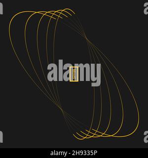 Yellow concentric ellipses in spiral form. Vector illustration. Trendy design element for frame, round technology logo, sign, symbol, web, prints Stock Vector