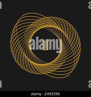 Yellow ellipses in spiral form. Vector illustration. Trendy design element for frame, round technology logo, sign, symbol, web, prints, posters Stock Vector
