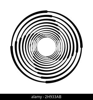 Black concentric curved stripes in round form. Geometric art. Design element for border frame, round logo, tattoo, sign, symbol, web pages, prints Stock Vector