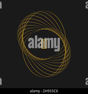 Yellow abstract ellipses in spiral form. Trendy design element for frame, round technology logo, sign, symbol, web, prints, posters, template, pattern Stock Vector