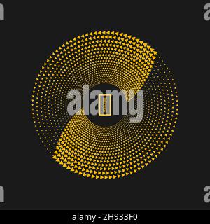 Abstract tiny yellow triangles in round form. Geometric art. Halftone dots. Trendy design element for logo, tattoo, sign, symbol, web pages, prints Stock Vector
