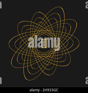 Yellow rotated ellipses in circle form. Vector illustration. Trendy design element for frame, round technology logo, sign, symbol, web, prints Stock Vector