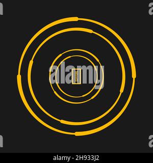 Yellow concentric curved lines in round form. Vector illustration. Trendy design element for frame, round technology logo, sign, symbol, web, prints Stock Vector