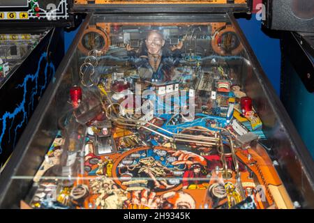 A pinball machine in an arcade at the seaside Stock Photo