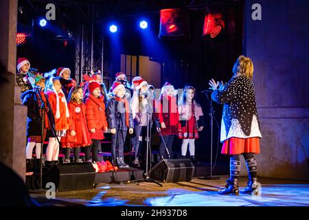 Bucharest, Romania. 3rd Dec. 2021. Childrens choir singing Stock Photo