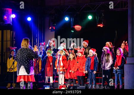 Bucharest, Romania. 3rd Dec. 2021. Childrens choir singing Stock Photo