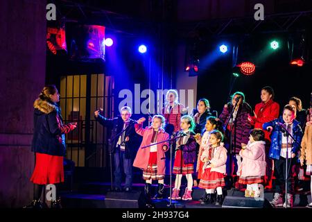 Bucharest, Romania. 3rd Dec. 2021. Childrens choir singing Stock Photo