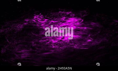 Digital animation of briefcase icon decaying into multicolored moving plexus networks on black background. animation. Technology, business and interne Stock Photo