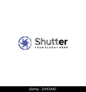 minimalist Shutter circle lens camera logo design Stock Vector