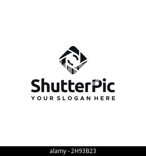 minimalist ShutterPic lens camera logo design Stock Vector