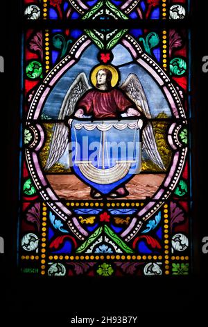 Stained glass window, Saint-Corentin Cathedral, town of Quimper, departament of Finistere, region of Brittany, France Stock Photo