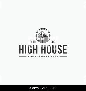 minimalist HIGH HOUSE building roof Logo design Stock Vector
