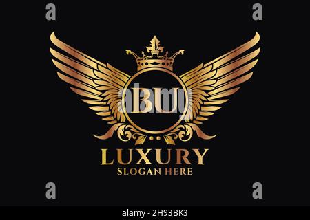 Luxury royal wing Letter BU crest Gold color Logo vector, Victory logo, crest logo, wing logo, vector logo . Stock Vector