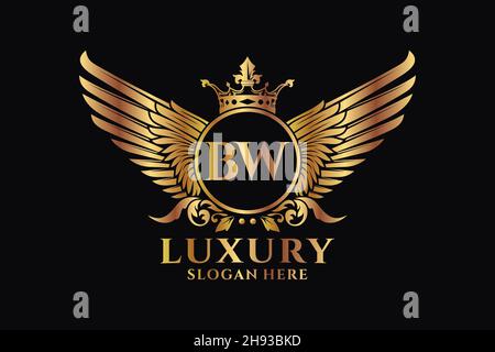 Luxury royal wing Letter BW crest Gold color Logo vector, Victory logo, crest logo, wing logo, vector logo . Stock Vector
