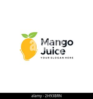 minimalist Mango Juice leaves fruit Logo design Stock Vector