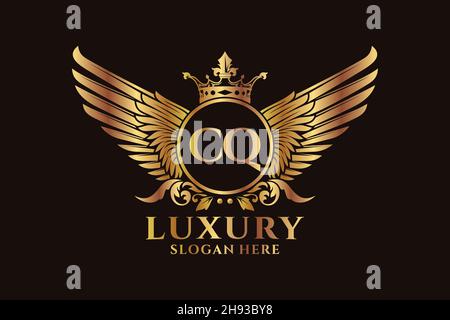 Luxury royal wing Letter CQ crest Gold color Logo vector, Victory logo, crest logo, wing logo, vector logo . Stock Vector