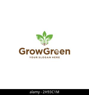 minimalist GrowGreen leaves plants logo design Stock Vector