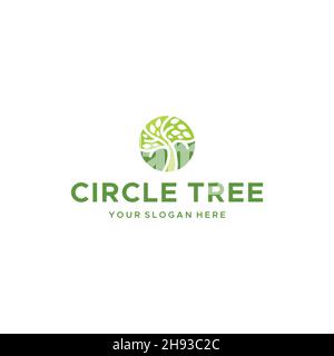 minimalist CIRCLE TREE leaves plants logo design Stock Vector