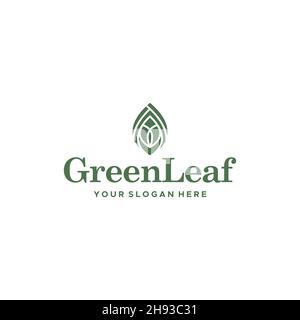 minimalist GreenLeaf leaves plants logo design Stock Vector