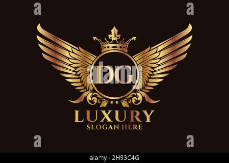 Luxury royal wing Letter DG crest Gold color Logo vector, Victory logo, crest logo, wing logo, vector logo . Stock Vector