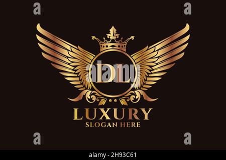 Luxury royal wing Letter DL Gold color Logo vector, Victory logo, crest logo, wing logo, vector logo . Stock Vector