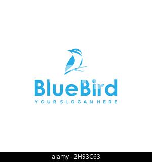 minimalist BlueBird branches fowl Logo design Stock Vector