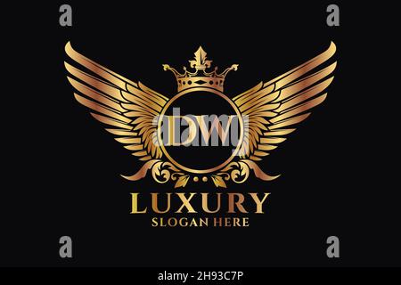 Luxury royal wing Letter DW crest Gold color Logo vector, Victory logo, crest logo, wing logo, vector logo . Stock Vector