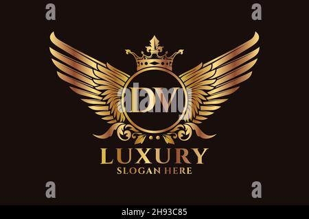 Luxury royal wing Letter DV crest Gold color Logo vector, Victory logo, crest logo, wing logo, vector logo . Stock Vector
