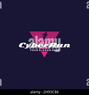 modern CyberRun silhouette triangle logo design Stock Vector