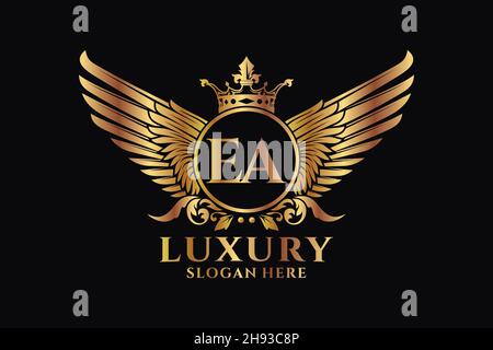 Luxury royal wing Letter EA crest Gold color Logo vector, Victory logo, crest logo, wing logo, vector logo . Stock Vector