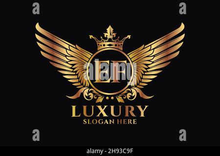 Luxury royal wing Letter EF crest Gold color Logo vector, Victory logo, crest logo, wing logo, vector logo . Stock Vector