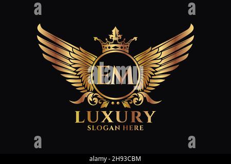 Luxury royal wing Letter EM crest Gold color Logo vector, Victory logo, crest logo, wing logo, vector logo . Stock Vector