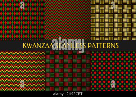 Kwanzaa seamless pattern. Abstract geometric background. Set of 6 vector patterns. Perfect for wrapping paper, fabric, scrapbooking, etc. Stock Vector