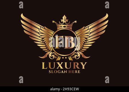 Luxury royal wing Letter FB crest Gold color Logo vector, Victory logo, crest logo, wing logo, vector logo . Stock Vector