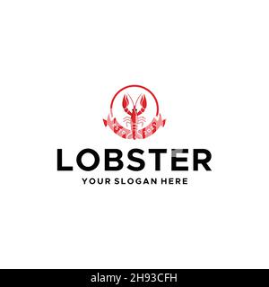 emblem LOBSTER shrimp animal moustache logo design Stock Vector