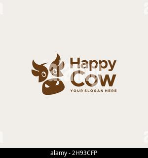 minimalist Happy Cow animals mamalia Logo design Stock Vector