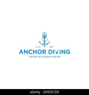 flat ANCHOR DIVING sharp spear mooring logo design Stock Vector
