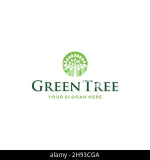 minimalist GREEN TREE leaves plants logo design Stock Vector