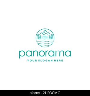 minimalist panorama mountains tree Logo design Stock Vector