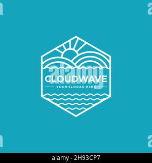vintage CLOUDWAVE line art sunrise logo design Stock Vector